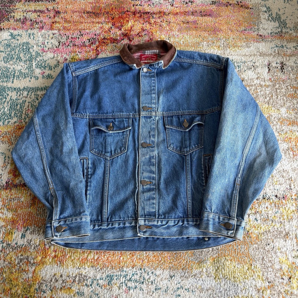 Vintage Marlboro Country Store Medium Denim Trucker Jacket Leather Collar
